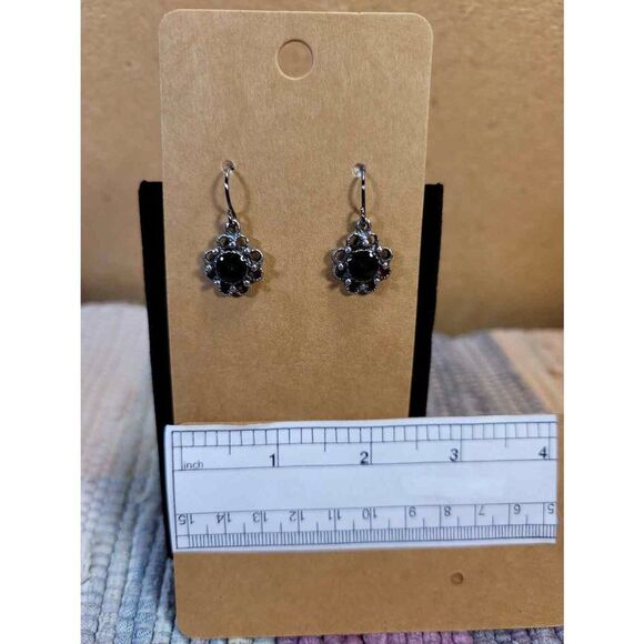 (3 for $15) JoMa Silvertone Flower Earrings with Black Accent- NEW - Picture 2 of 4